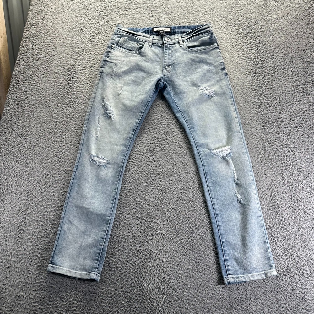 White Tag Jeans Men's 32x30 Blue Cotton Denim Skinny Workwear Faded Distressed